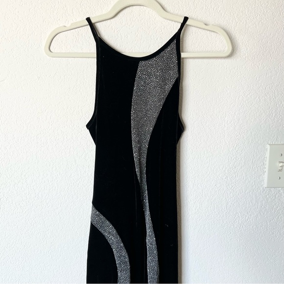 Vintage Y2K 2000s 90s velvet glitter design maxi dress - Picture 3 of 6